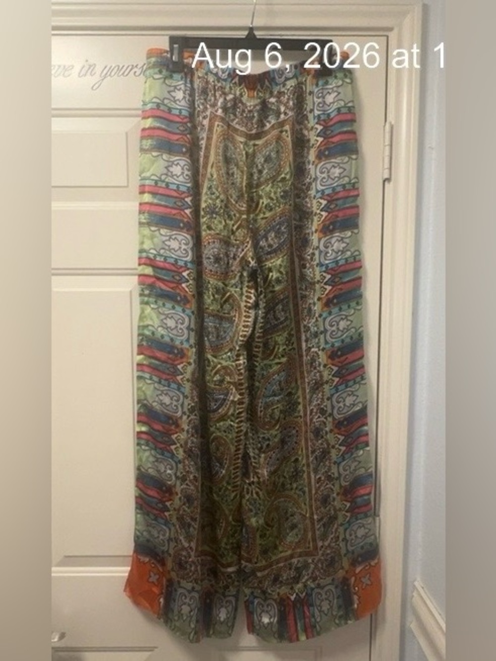 Chico's Multicolor Wide-Leg Pants with Orange Accents (Bin 5-036)